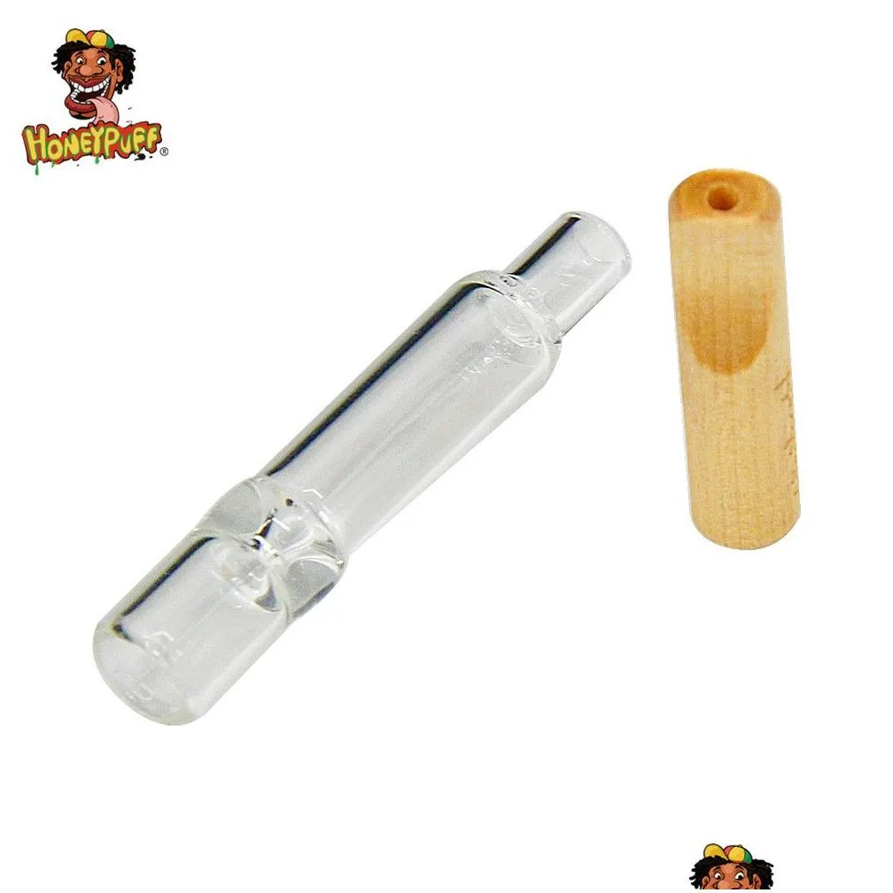 honeypuff glass smoking pipe clear glass one hitter with detachable wood mouthpiece wooden mouth filter tobacco glass pipe smoke