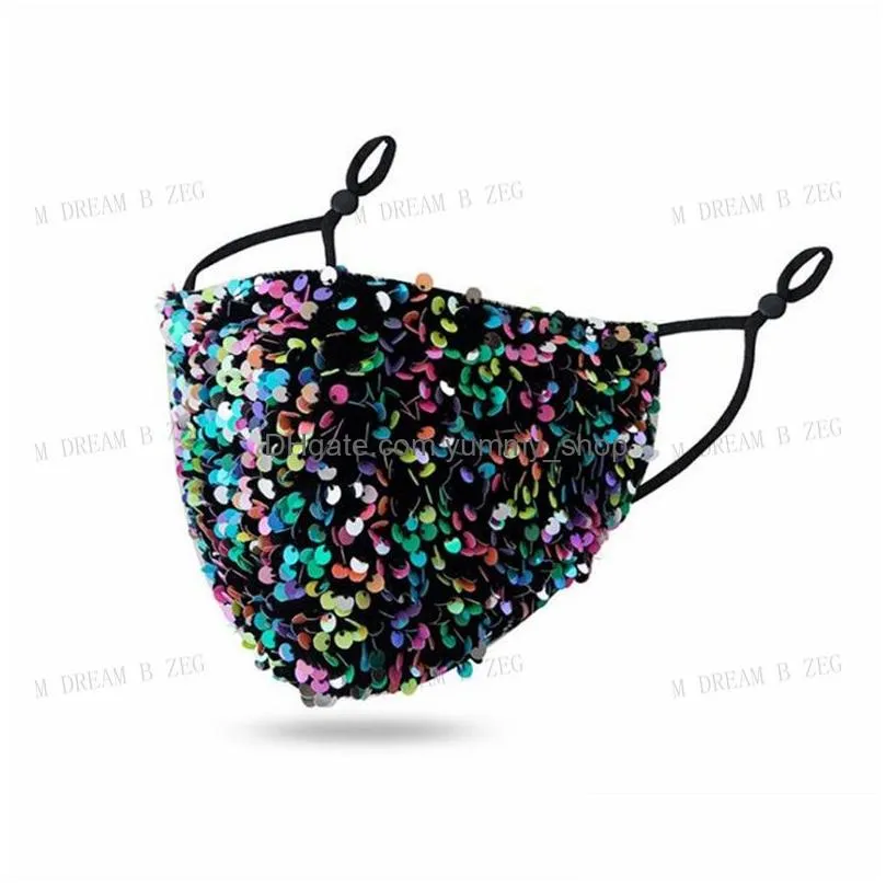 fashion bling bling mask washable reusable pm2.5 face mask care shield sequins shiny face cover not include filter