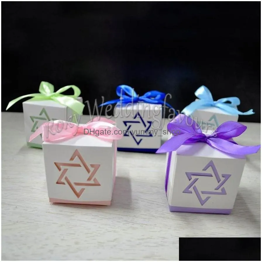 50pcs star of david favor boxes wedding favor baby shower holder party reception table decor sweet package with ribb186w