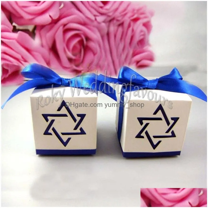 50pcs star of david favor boxes wedding favor baby shower holder party reception table decor sweet package with ribb186w