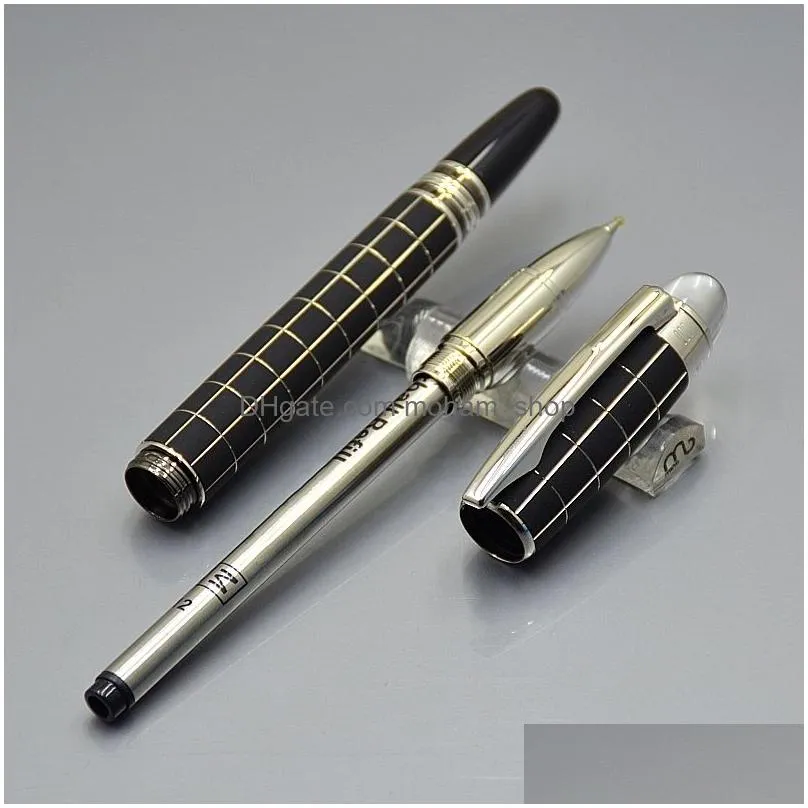 wholesale promotion - luxury writing pen high quality black resin rollerball ballpoint fountain pens stationery office school supplies with serial number and leather