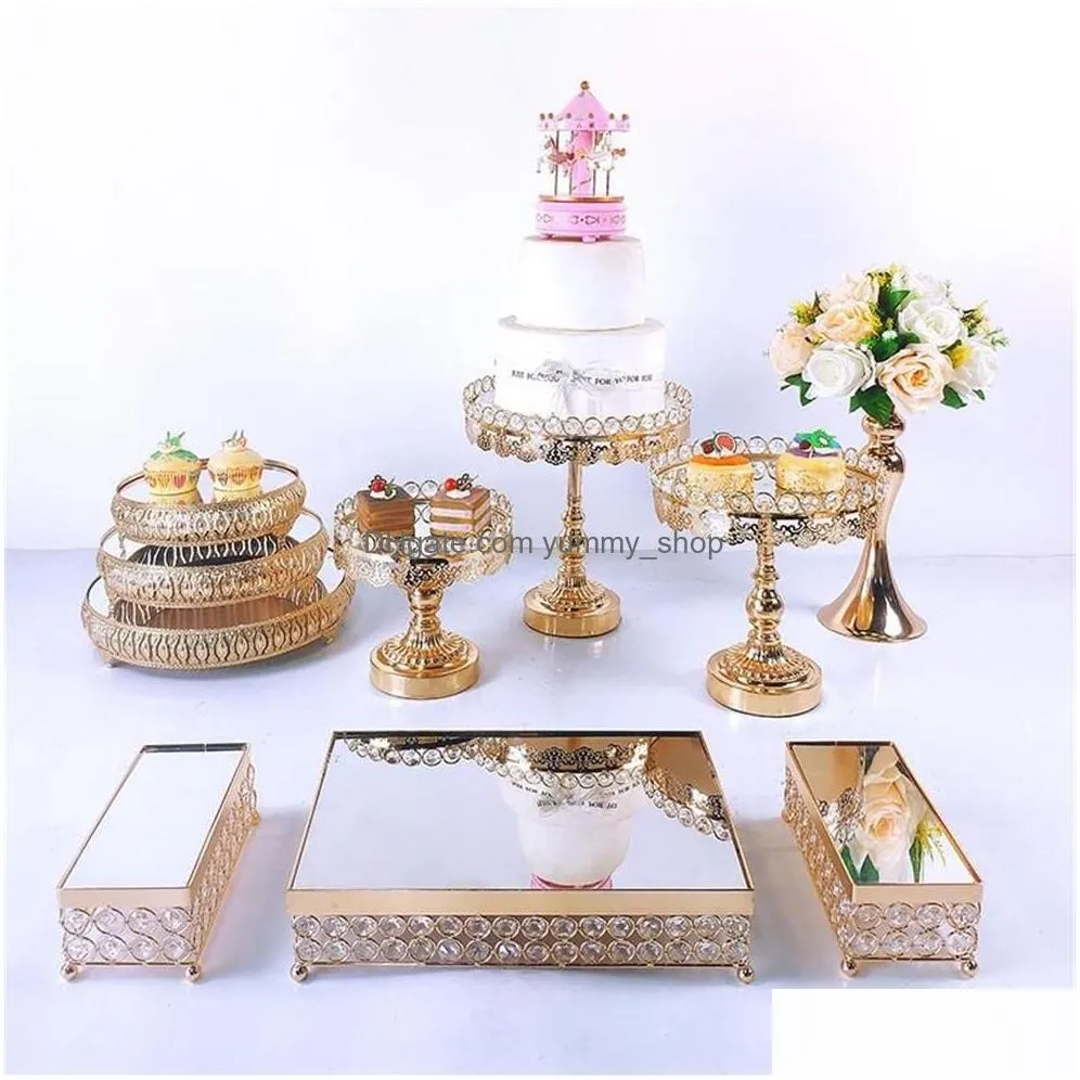 other festive party supplies 8-10pcs crystal cake stand set metal mirror cupcake decorations dessert pedestal wedding display tr331u