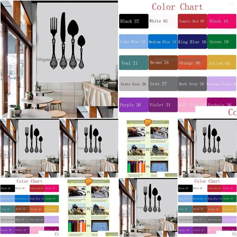 Wall Stickers Spoon Knife And Fork Decal Kitchen Utensils Ornaments Awesome Sticker For Restaurants Decor C435 Drop Delivery Dhqth