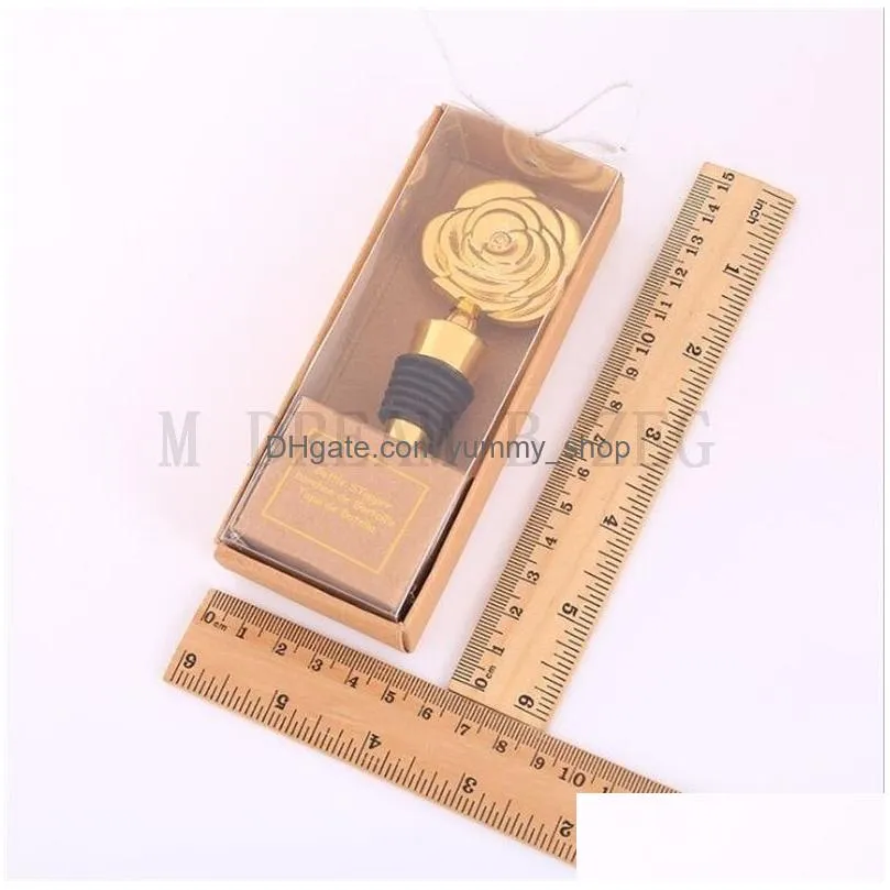 gold rose wine stopper with gift box rose flower wine bottle stopper wedding giveaways party supplies