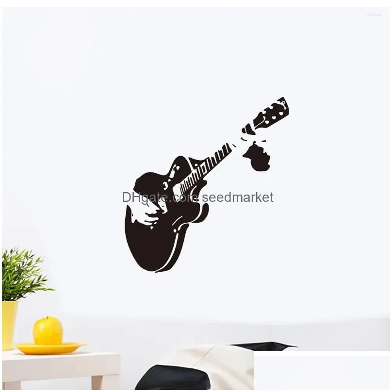 Wall Stickers Mural Cupboard Sticker Bedroom Living Room Pvc Self Adhesive Music Guitar Background Removable Home Decor Diy Art Drop Dhdxb