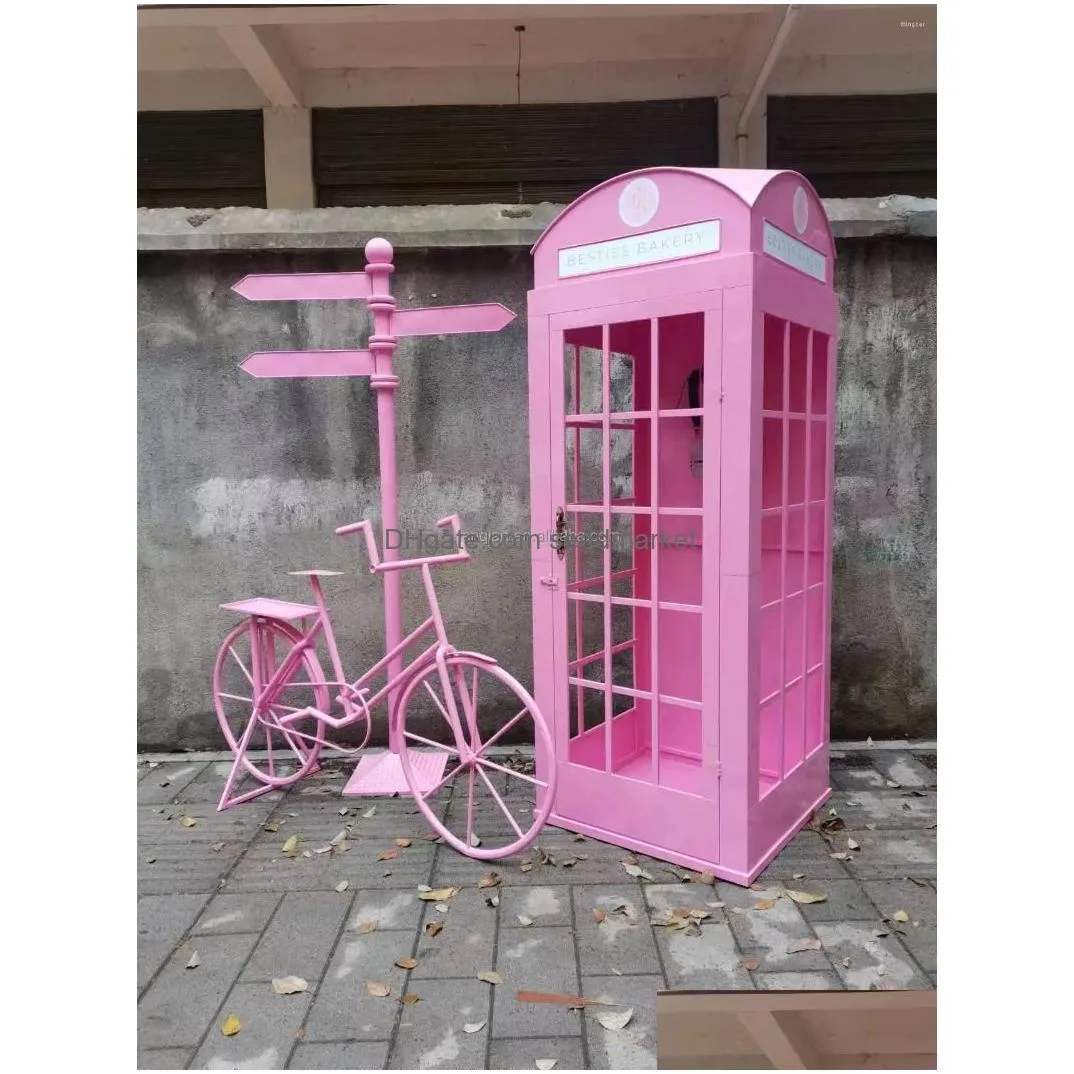 Garden Decorations Nanchi Metal Telephone Booth Scpture Home Wedding Party Decor Ornaments Props Beautif Pink 2M High Drop Delivery Dh9Nl