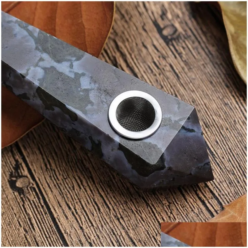 natural granite crystal pipe simple fashion cigarette holder diamond smoking original stone hexagonal prism suction