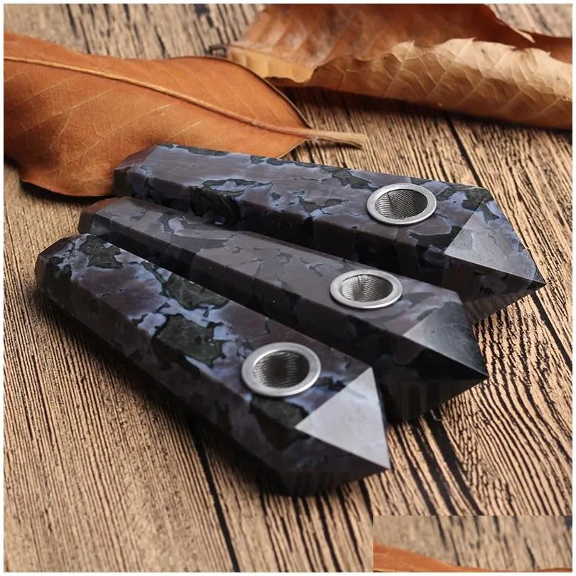 natural granite crystal pipe simple fashion cigarette holder diamond smoking original stone hexagonal prism suction