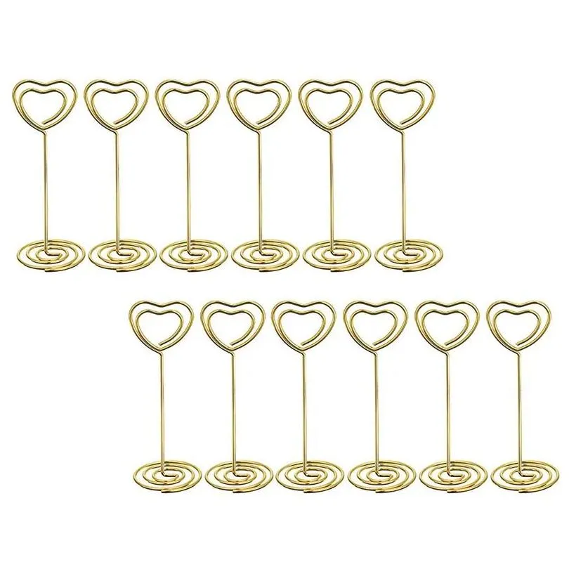 12 pcs rose gold heart shape photo holder stands table number holders place card paper menu clips for weddings