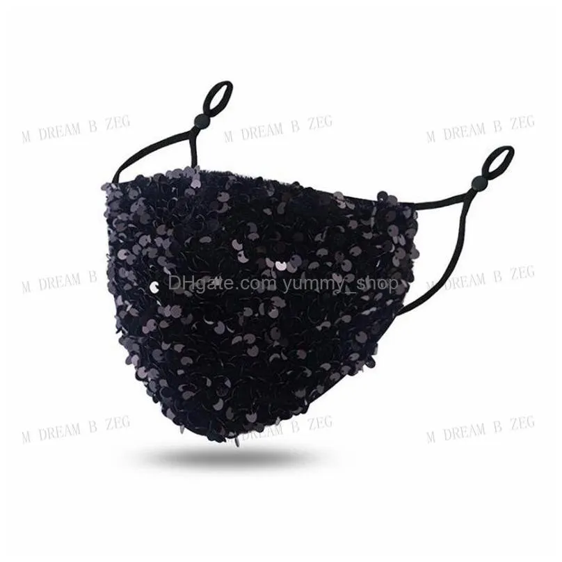 fashion bling bling mask washable reusable pm2.5 face mask care shield sequins shiny face cover not include filter