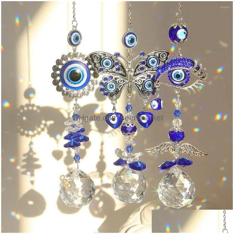 Garden Decorations Blue Evil Eye Crystal Sun Catcher Pendant Prism Ball Ornaments For Window Home Drop Delivery Dhldb