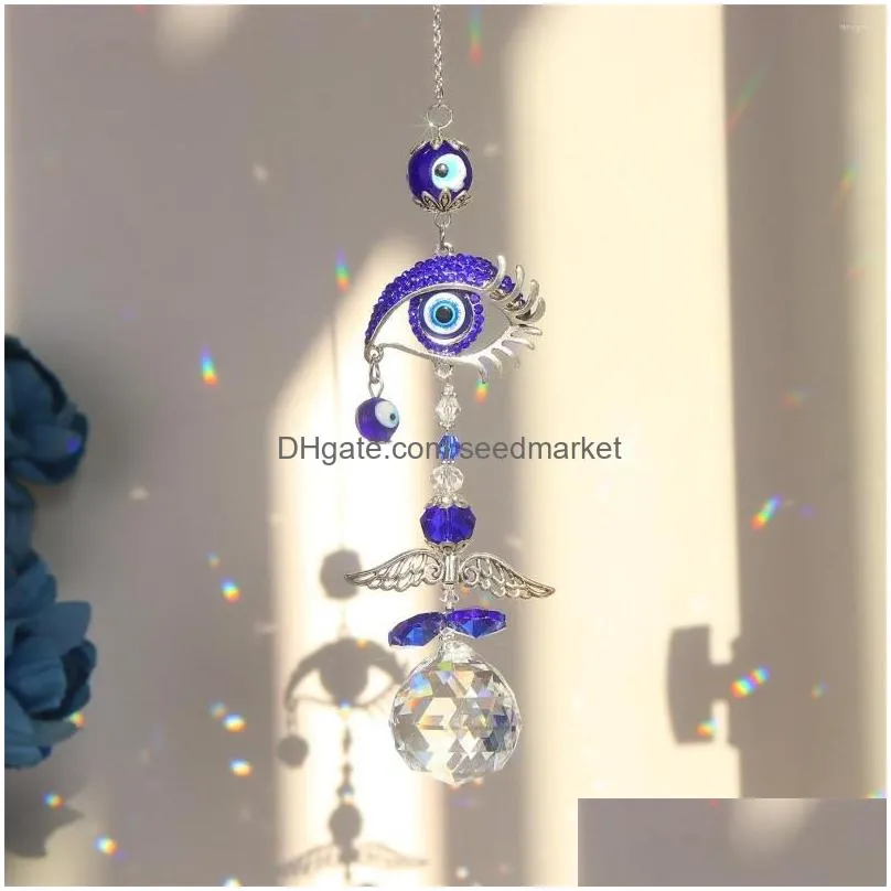 Garden Decorations Blue Evil Eye Crystal Sun Catcher Pendant Prism Ball Ornaments For Window Home Drop Delivery Dhldb