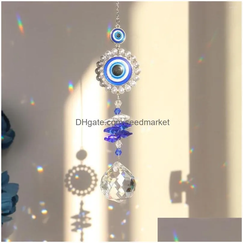 Garden Decorations Blue Evil Eye Crystal Sun Catcher Pendant Prism Ball Ornaments For Window Home Drop Delivery Dhldb