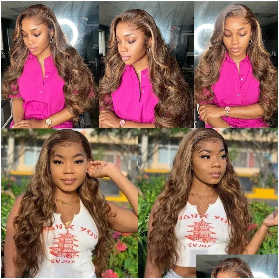 ombre blonde body wave lace front wig 180%density hd highlight wig human hair brazilian glueless wig 360 full lace frontal wigs for
