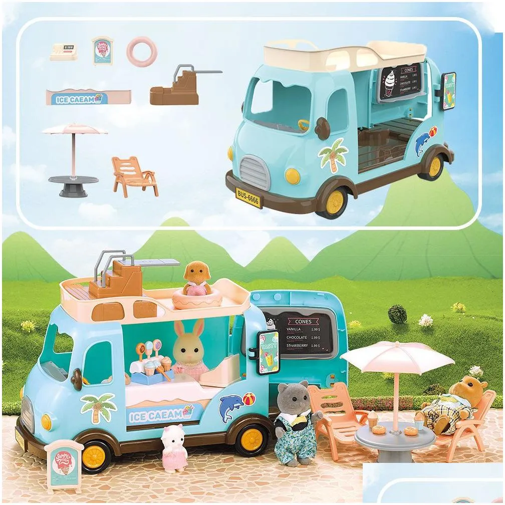 Other Toys Dollhouse Miniature Furniture 112 Forest Family Bunny School Bus Reindeer Dolls Simation Accessories Play House For Girl G Dhrcq