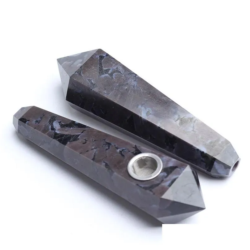 natural granite crystal pipe simple fashion cigarette holder diamond smoking original stone hexagonal prism suction