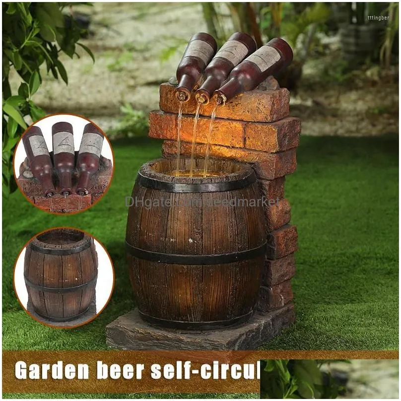 Garden Decorations Resin Wine Bottle And Barrel Outdoor Water Fountain Scpture Rustic Yard Waterfall Decoration Drop Delivery Dhv1S