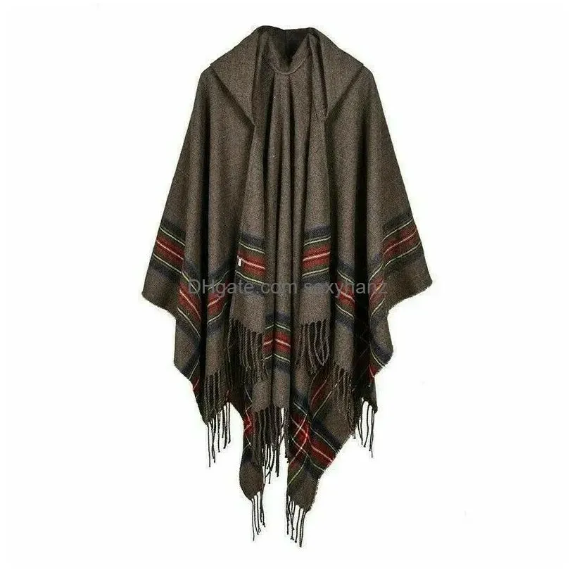 scarves mens wool blend stripe hooded shawl manteau boho gypsy hippie cape poncho hoody unisex 231011