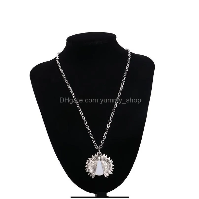 thermal transfer pendant party favor sublimation sunflower necklace zinc alloy blank necklaces silver color metal ornaments