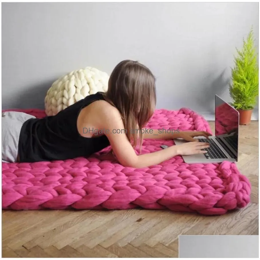 blankets wostar fashion chunky merino wool blanket thick large yarn roving knitted blanket winter warm throw blankets sofa bed blanket