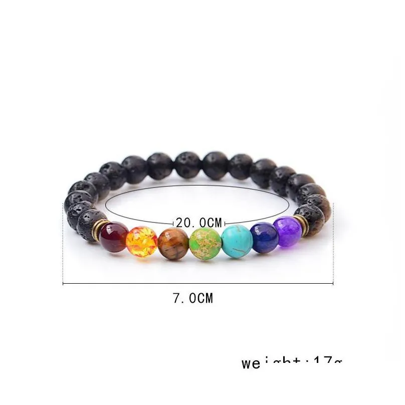 new black lava natural stone bracelets 7 reiki chakra healing balance beads bracelet for men women stretch yoga jewelry