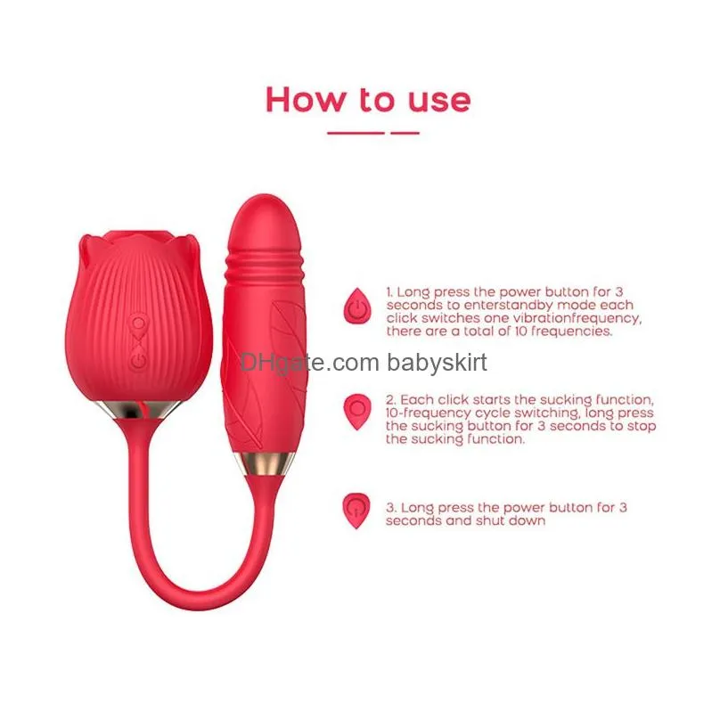 Leg Massagers Toy Masrs Rose Shape Sucking Vibrators Strong Shock Licking Double Heads Dildos Vibrator Female Toys Drop Delivery Healt Dhtpj