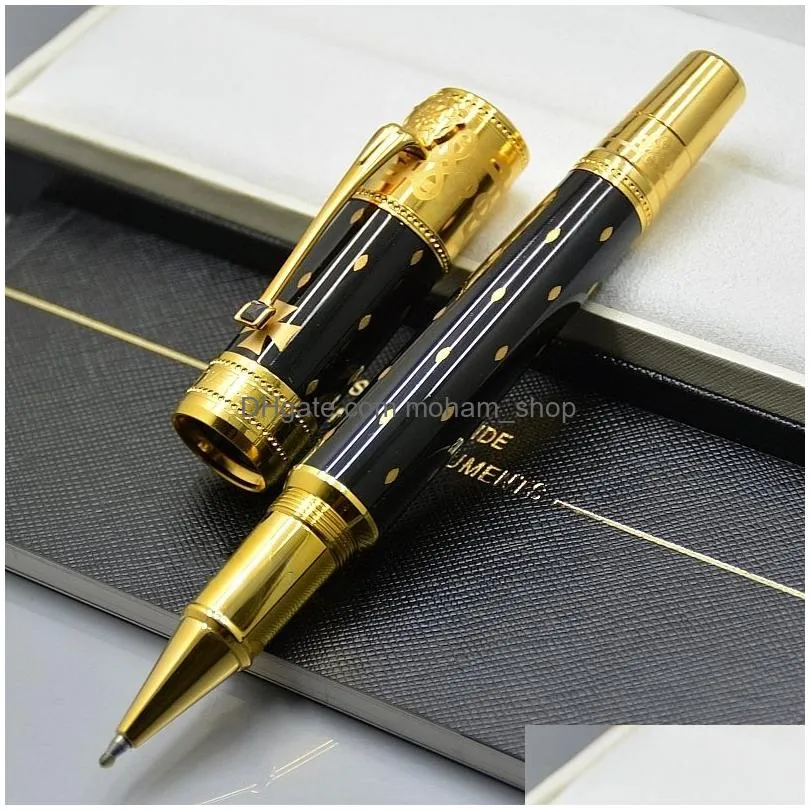 Ballpoint Pens Wholesale Limited Edition Elizabeth Pen High Quality Black Metal Golden Sier Engrave Rollerball Fountain Writing Offi Dhd8K