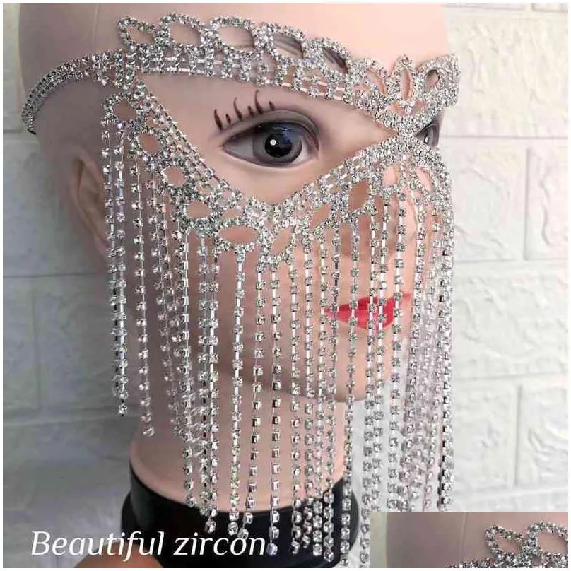 womens handmade shiny rhinestone long tassel mask fashion sexy makeup ball face accessories mask halloween party gift accessori