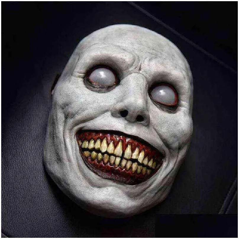 smiling demons head mask halloween decoration evil cosplay props horror helmet mask holiday party decoration white green y220805