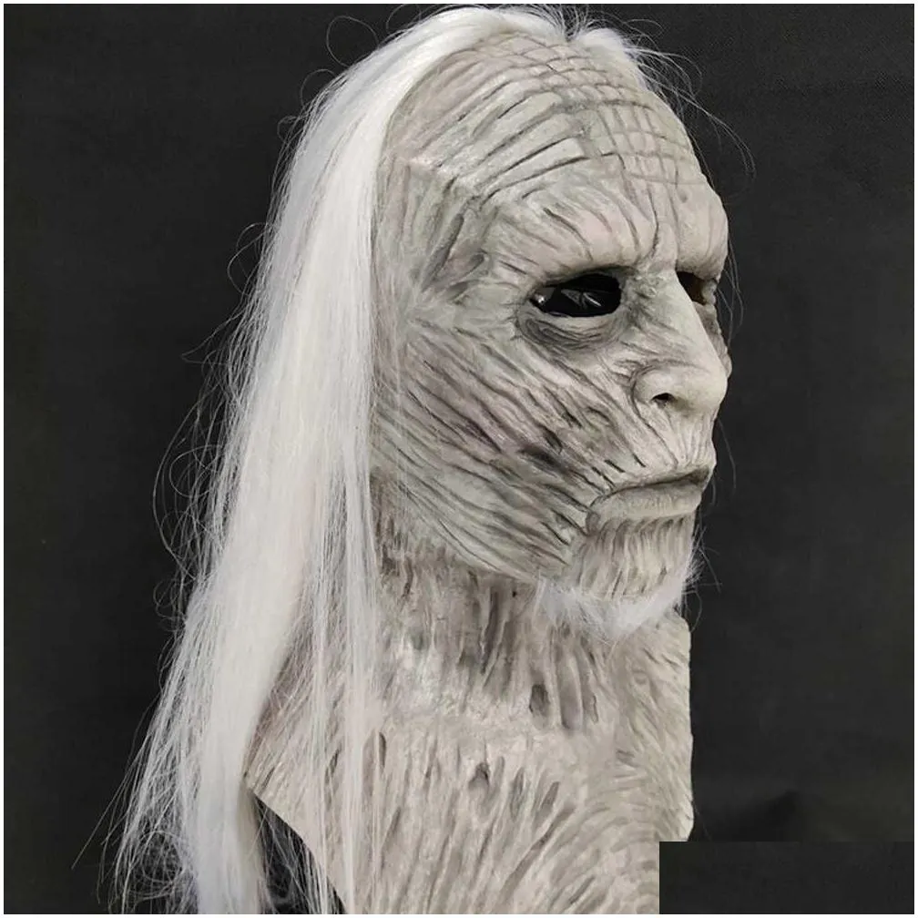 halloween white hair night king latex mask halloween realistic scary cosplay costume latex party mask x0803