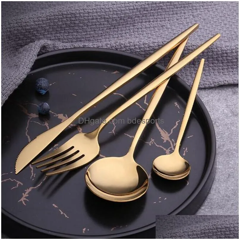 Dinnerware Sets Stainless Steel Mirror Tableware Gold Knife Meal Spoon Fork Tea Flatware Simple Exquisite Western Dinner Cutlery Drop Dhcaz