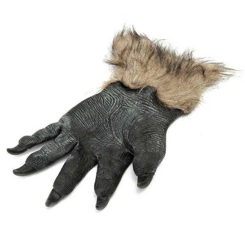 halloween latex rubber wolf head hair mask werewolf gloves costume party scary decor y220805