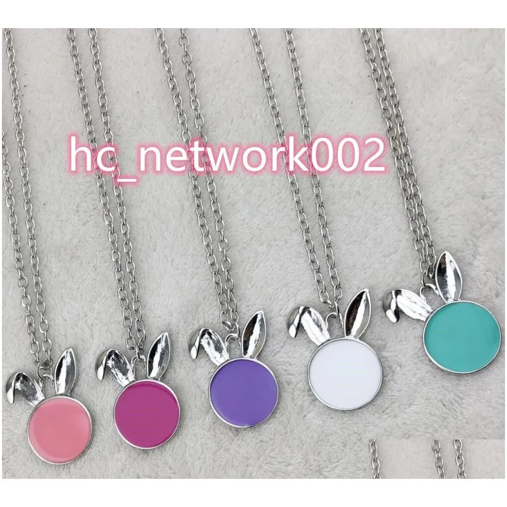 5 colors sublimation necklace blank rabbit ear necklace pendant diy easter day gift