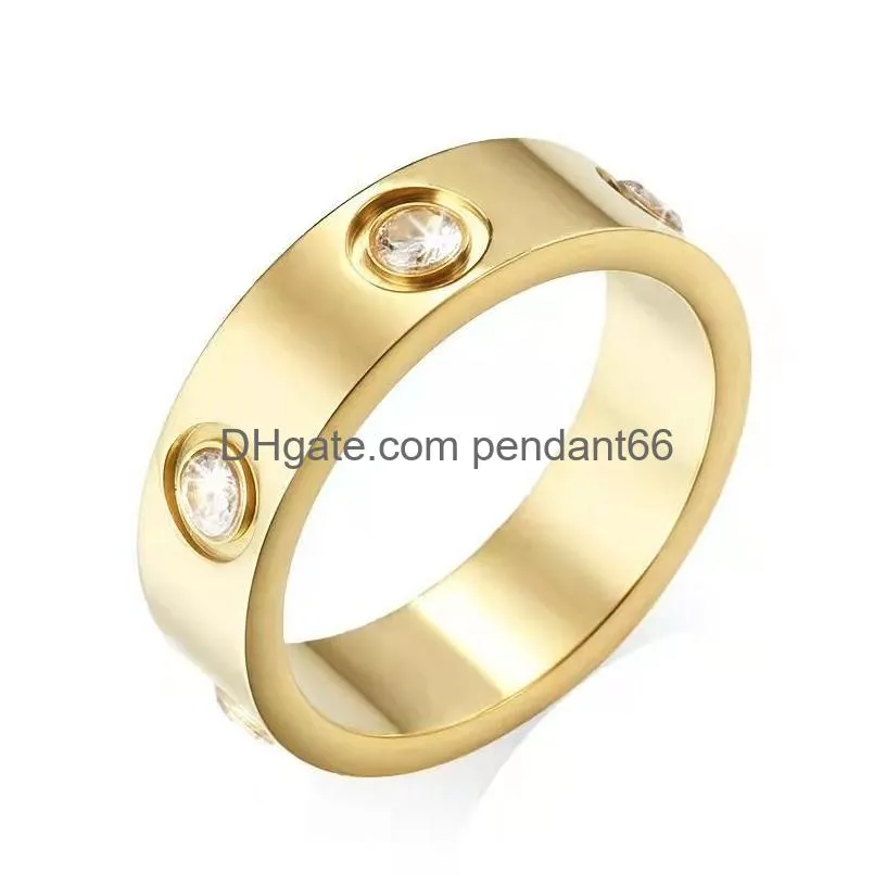 2022 fashion sliver gold stanless steel ring with diamond crystal for men girls women couple in wedding promise rings