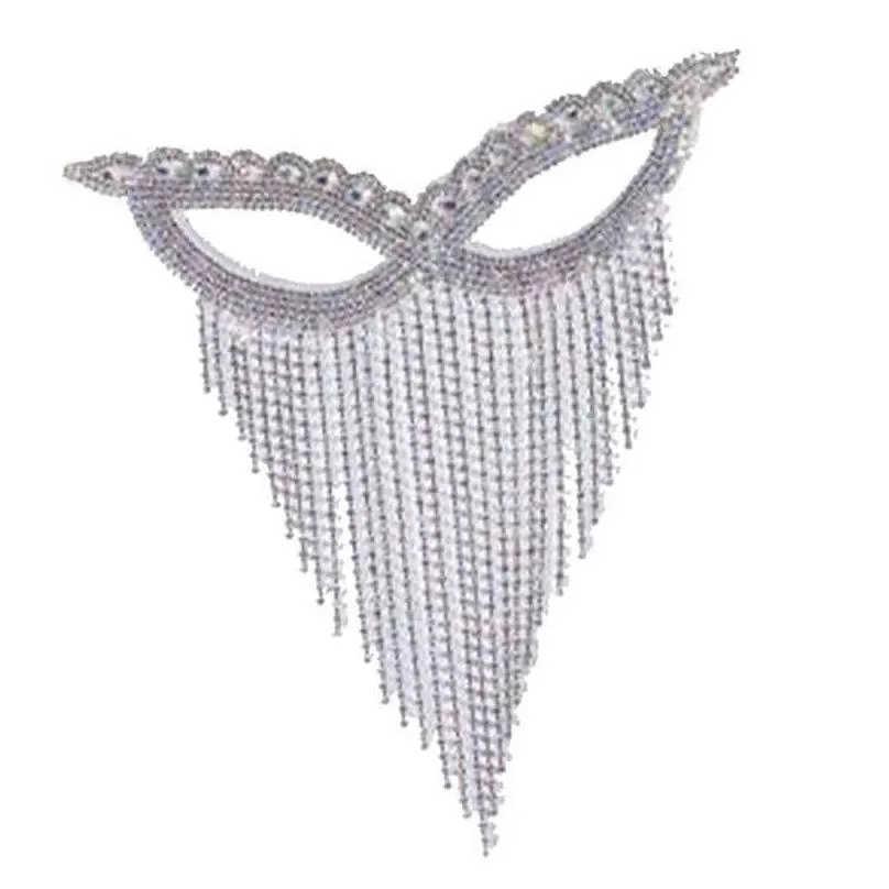 kmvexo luxury rhinestone tassel chain mask for face women fashion crystal masks halloween party wedding jewelry 2022 design y220805