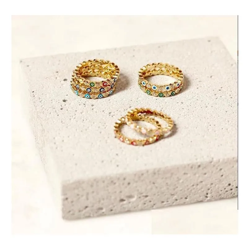 bohemian rainbow evil eye rhinestone filled gold ring vintage ladies finger rings jewelry for women