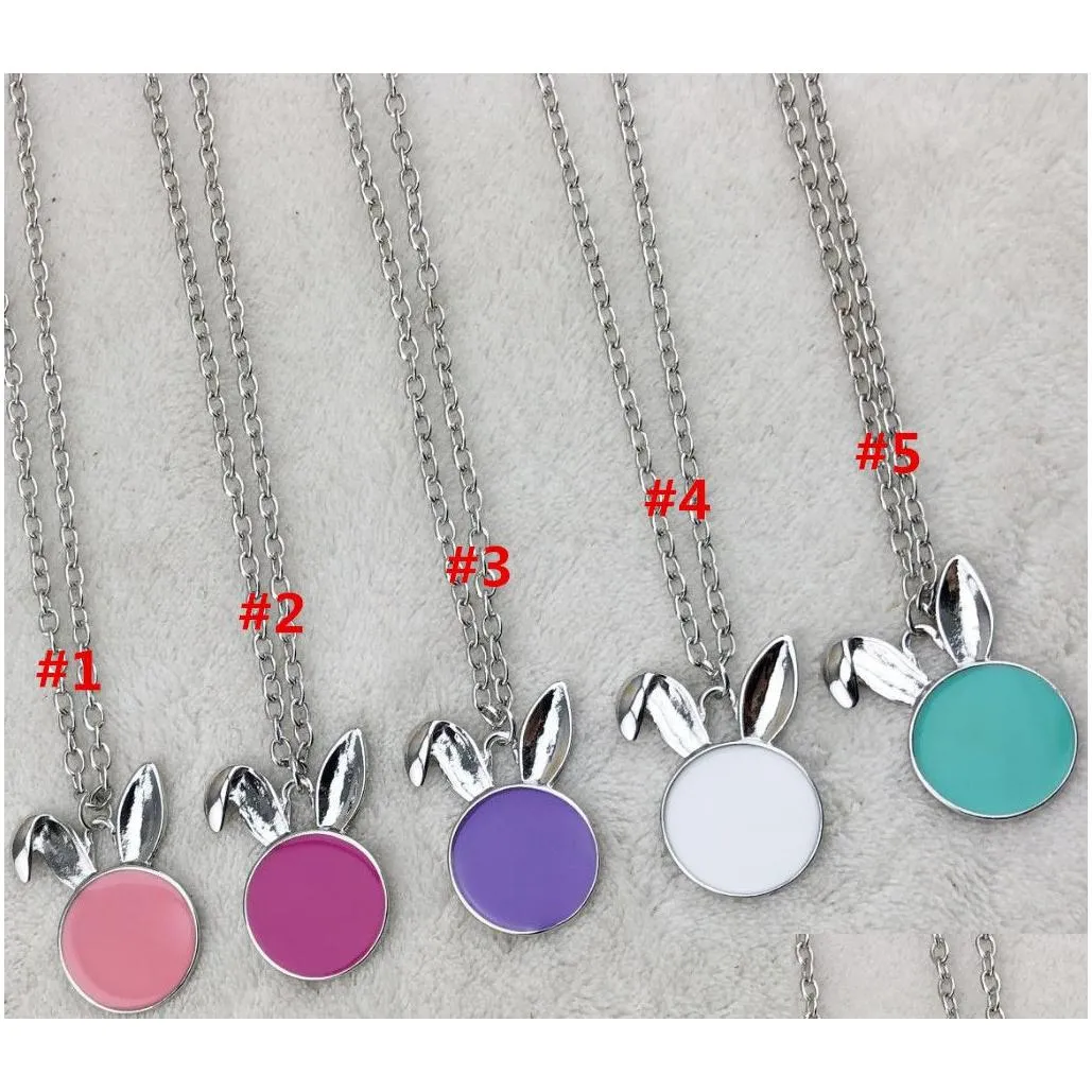 5 colors sublimation necklace blank rabbit ear necklace pendant diy easter day gift