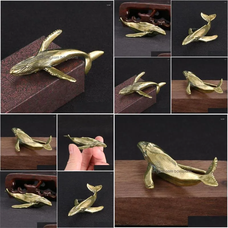 Garden Decorations Solid Brass Whale Figurines Vintage Sea Animal Statue Desktop Ornaments Office Crafts Accessories Drop Delivery Dhkxl