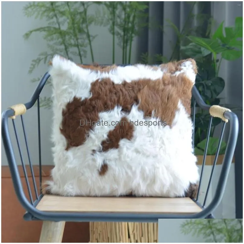 Cushion/Decorative Pillow Pillow Roll Wool Natural Color Fur Real Stitching Sofa High-End Design . Drop Delivery Home Garden Home Text Dhj7I