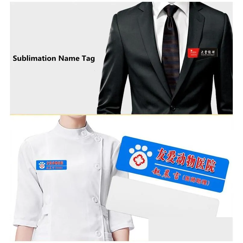 wholesale sublimation name tag diy blanks id names badge with round corners pin custom personalized aluminium card for school student office el metal