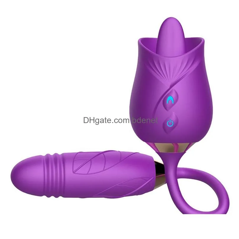 Foot Massager Toys Masrs Rose Shape Sucking Vibrators 10 Speed Strong Shock Licking Double Heads Dildos Vibrator Female Drop Delivery Dhj9X