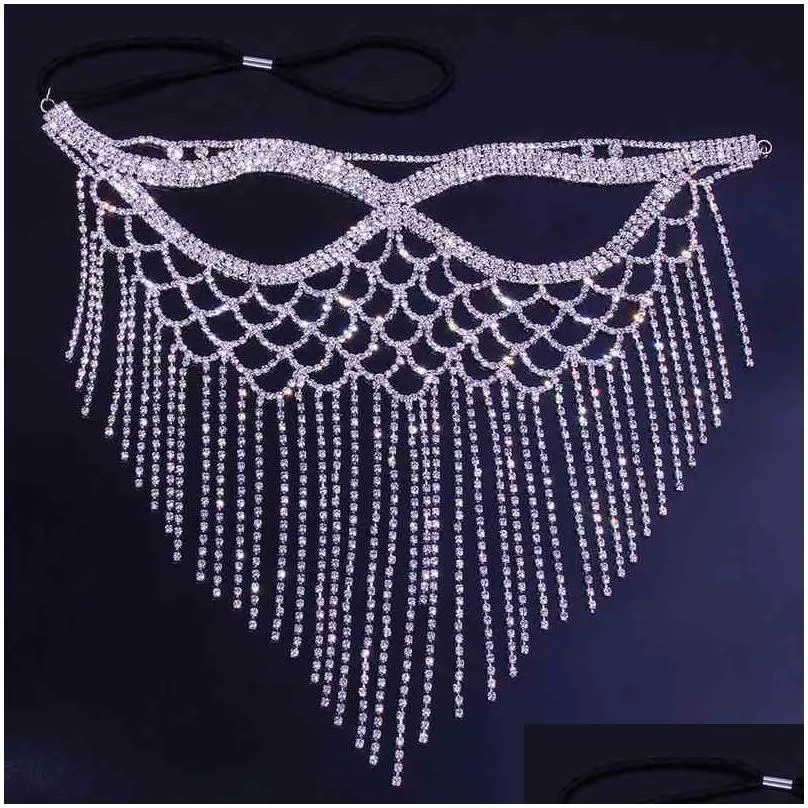 fashion exaggerated sexy rhinestone ladies cat eye mask personality shiny mesh tassel halloween prom party mask accessories y220805