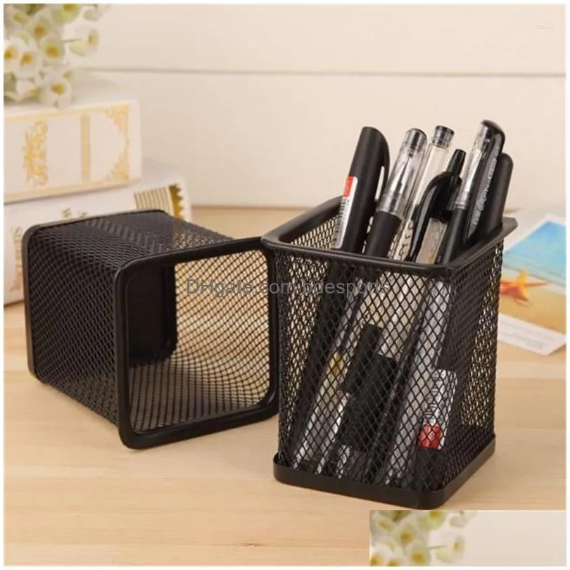 Storage Bags Pencil Holder Office Desk Metal Mesh Square Pen Pot Cup Case Container Organiser Durable Students Drop Delivery Dhpge