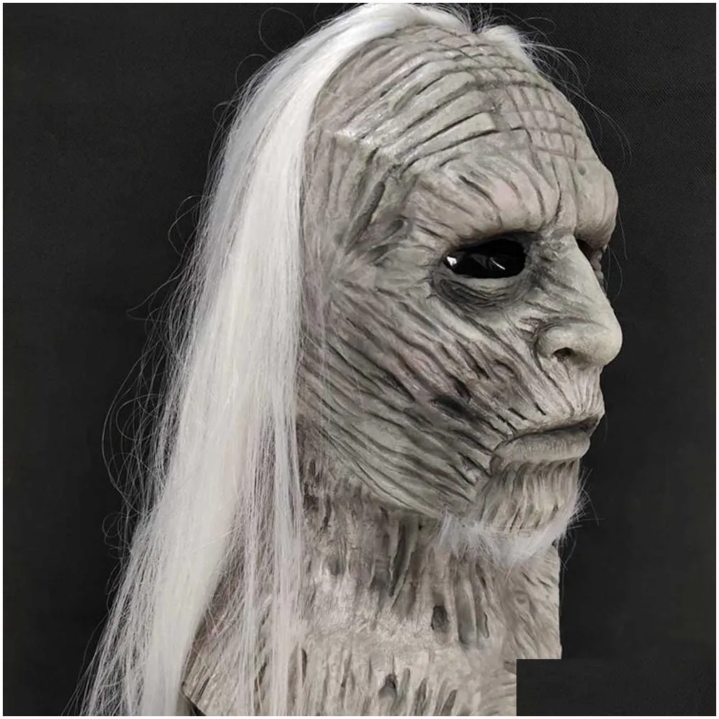 halloween white hair night king latex mask halloween realistic scary cosplay costume latex party mask x0803