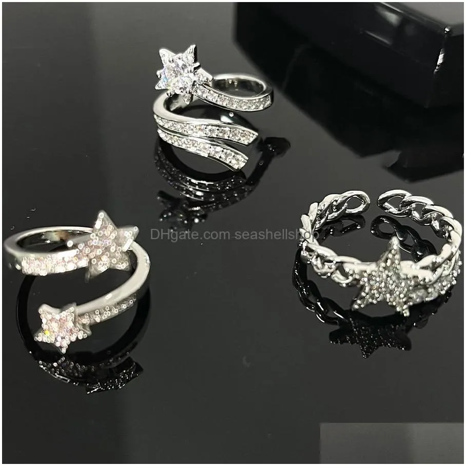Band Rings Y2K Shiny Star Opening Sweet Harajuku Pentagram Bling Crystal Adjustable Ring Fashion Jewelry For Women Gifts 230410 Drop Dhty6