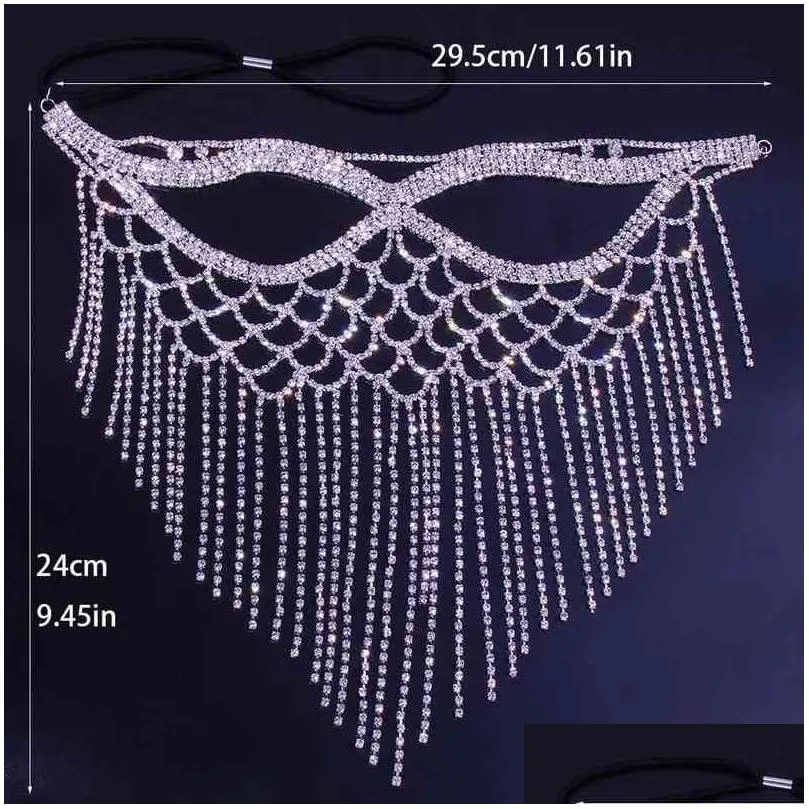 fashion exaggerated sexy rhinestone ladies cat eye mask personality shiny mesh tassel halloween prom party mask accessories y220805