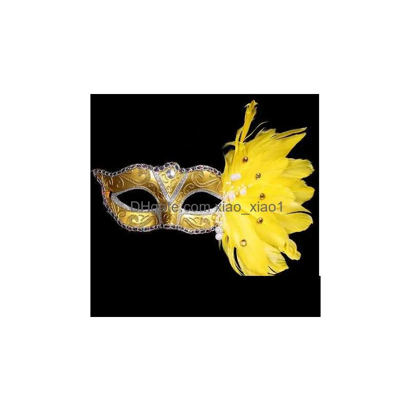 venetian masquerade mask on stick mardi gras costume eyemask printing halloween carnival hand held stick feathers party mask267x