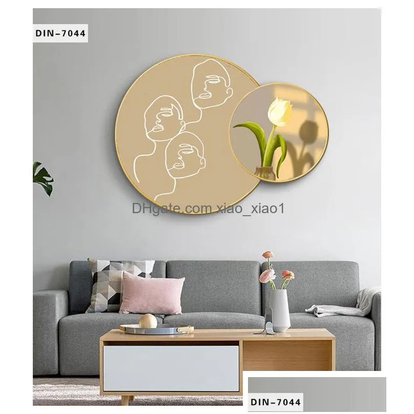 circular flat diamond encrusted crystal porcelain painting abstract geometric wall artwork shaped home wall decoration modern