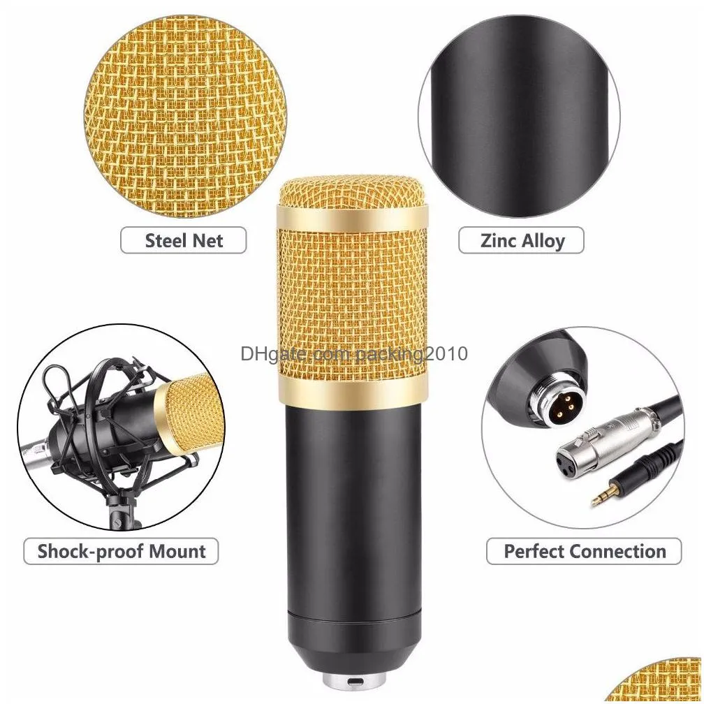 Microphones Wholesale New Bm-800 Condenser Microphone Sound Recording Microfone With Shock Mount Radio Braodcasting For Desktop Pc Dro Dhahr