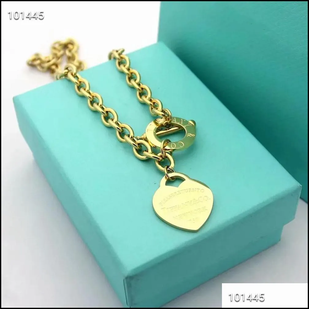 Bangle Luxury Designer Sterling Sier Heart Bangle Bracelet Necklace Set Shape Original Fashion Classic Women Jewelry Gift Wi266D Drop Dhpw7